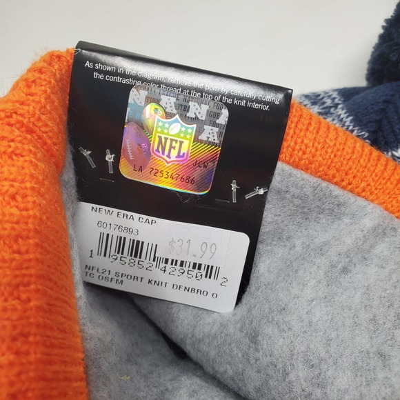 NEW 2021 NFL NEW ERA ON FIELD SIDELINE POM BEANIE - Denver Broncos - Picture 3 of 4